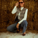 FAEDRA BROWN CHECKERED SLEEVELESS ZIP JACKET