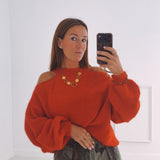 CAMILLE RED CUT-OUT PULLOVER