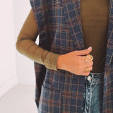 UMA DARK BLUE CHECKERED SLEEVELESS BLAZER