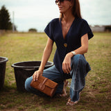 QUINN DARK BLUE BUTTON BLOUSE