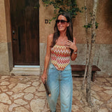 CORTES BEIGE/ORANGE BUSTIER TOP
