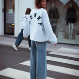 MOMMY GREY SWEATER - DARK BLUE LETTERS