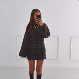 BRIELLE BROWN/GREY CHECKERED SKORT