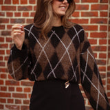 YELENA BLACK ARGYLE SWEATER