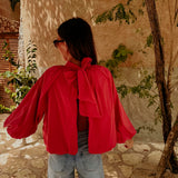 PARADISE RED OPEN BACK BLOUSE