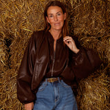 FAYLENE BROWN LEATHER ZIP JACKET