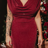LUMINATE BORDEAUX RHINESTONE DRESS