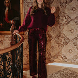 MAKE IT SPARKLE BORDEAUX SEQUIN PANTS
