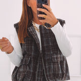 BRIELLE BROWN/DARK GREY CHECKERED SLEEVELESS JACKET