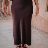 KELTOUM BROWN SATIN SKIRT