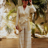 RIVIERA ECRU/LIGHT YELLOW STRIPED PANTS