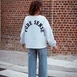 PURE SENSE GREY SWEATER - DARK BLUE LETTERS
