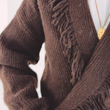 NINA BROWN FRINGE PULLOVER