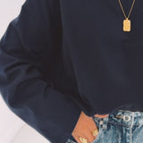 ANNELIES DARK BLUE FRINGE SWEATER