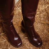 ZOEY BURGUNDY SHINY LEATHER HEEL BOOTS