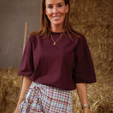 SAVANNAH BURGUNDY/BLUE CHECKERED WRAP SKORT
