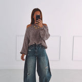 CAMILLE TAUPE CUT-OUT PULLOVER