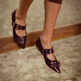 JACKIE BURGUNDY BUCKLE FLATS