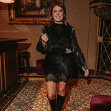 STARLIT EVE SHINY BLACK BLOUSE