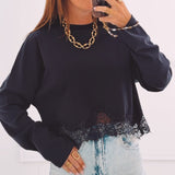 INEZ DARK BLUE LONGSLEEVE SHIRT WITH LACE