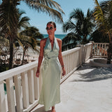 CORAZON DE MEXICO MINT GREEN SATIN HALTER DRESS