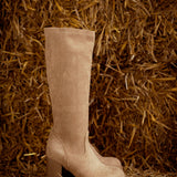 JACE BEIGE SUEDE HEEL BOOTS