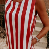 SOL, MAR Y TU RED/WHITE STRIPED DRESS