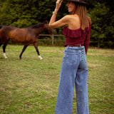 AUBURN BORDEAUX LACE ONE SHOULDER TOP