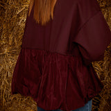 WENDY BURGUNDY PEPLUM ZIP JACKET