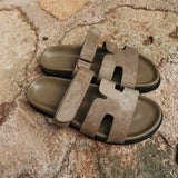 SHAMS KHAKI SUEDE SLIPPERS