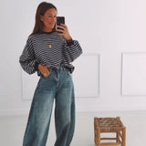 SEVERINE DARK BLUE/GREY STRIPED SWEATER