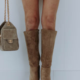 BEIGE SUEDE HEEL BOOTS