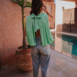 GHIZLANE LIGHT GREEN OPEN BACK BLOUSE