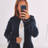 BIRGIT DARK BLUE FRINGE CARDIGAN