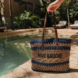 RIVE GAUCHE DARK BLUE/BEIGE STRIPED RAFFIA BAG