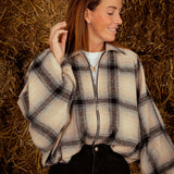 JUNESSA BEIGE CHECKERED ZIP JACKET