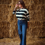 APRIL WHITE/DARK BLUE STRIPED LONGSLEEVE POLO SHIRT