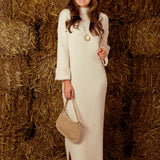 LEONA LONG BEIGE RIBBED DRESS
