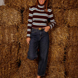 NORAH BROWN RIBBED TURTLENECK STRIPED LONGSLEEVE SHIRT