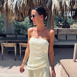 NADOR YELLOW SATIN BANDEAU DRESS