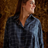 YOLANDA DARK BLUE CHECKERED BLOUSE