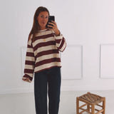 EMY ECRU/BORDEAUX STRIPED SWEATER