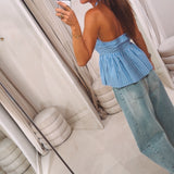 ORLANE BLUE STRIPED HALTER TOP