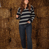 NYSHA DARK BLUE STRIPED LONGSLEEVE POLO SHIRT