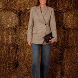 KINZIE BROWN CHECKERED FITTED BLAZER