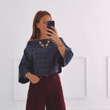 FIEN DARK BLUE CHECKERED BLOUSE