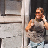 ZADIE TAUPE CHECKERED TOP