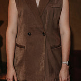 TWINKLE TOAST BROWN SLEEVELESS BLAZER