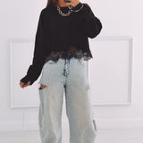 INEZ BLACK LONGSLEEVE SHIRT WITH LACE