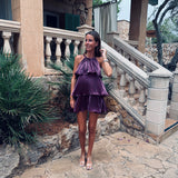 GIRONA BURGUNDY LAYER HALTER DRESS